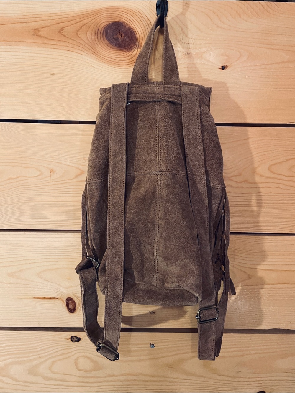 Max New York Brown Suede Leather Fringe Backpack Boho Western - Picture 10 of 11